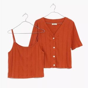 Madewell Pointelle Cardigan Twin Set, Afterglow Red size medium, EUC, cami/cardi